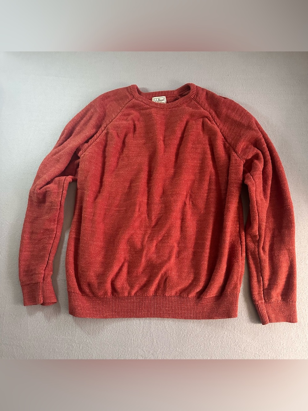 LL Bean Organic Cotton Crew Neck Knit Sweater Pullover 510586 Men’s XL Orange